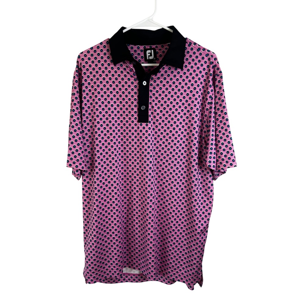 FootJoy Geometric Short Sleeve Golf Shirt Size Medium Pink Black Casual Golf